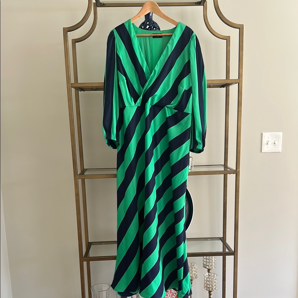 Elegant Green and Navy Striped Dress